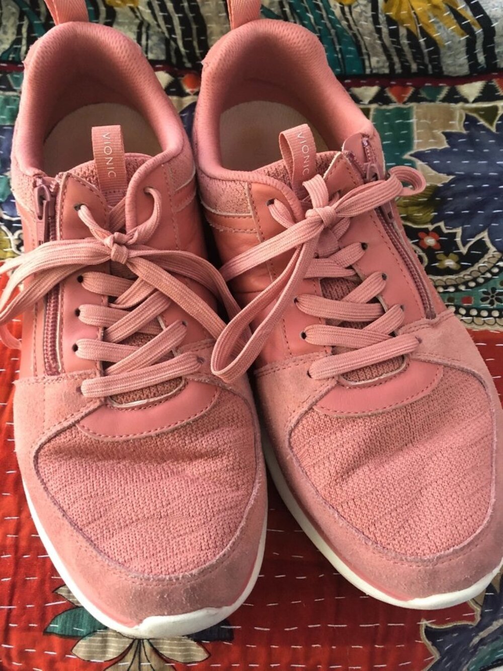 Vionic Athena Sneaker Pink/Terracott Knit Leather zipper Size 11